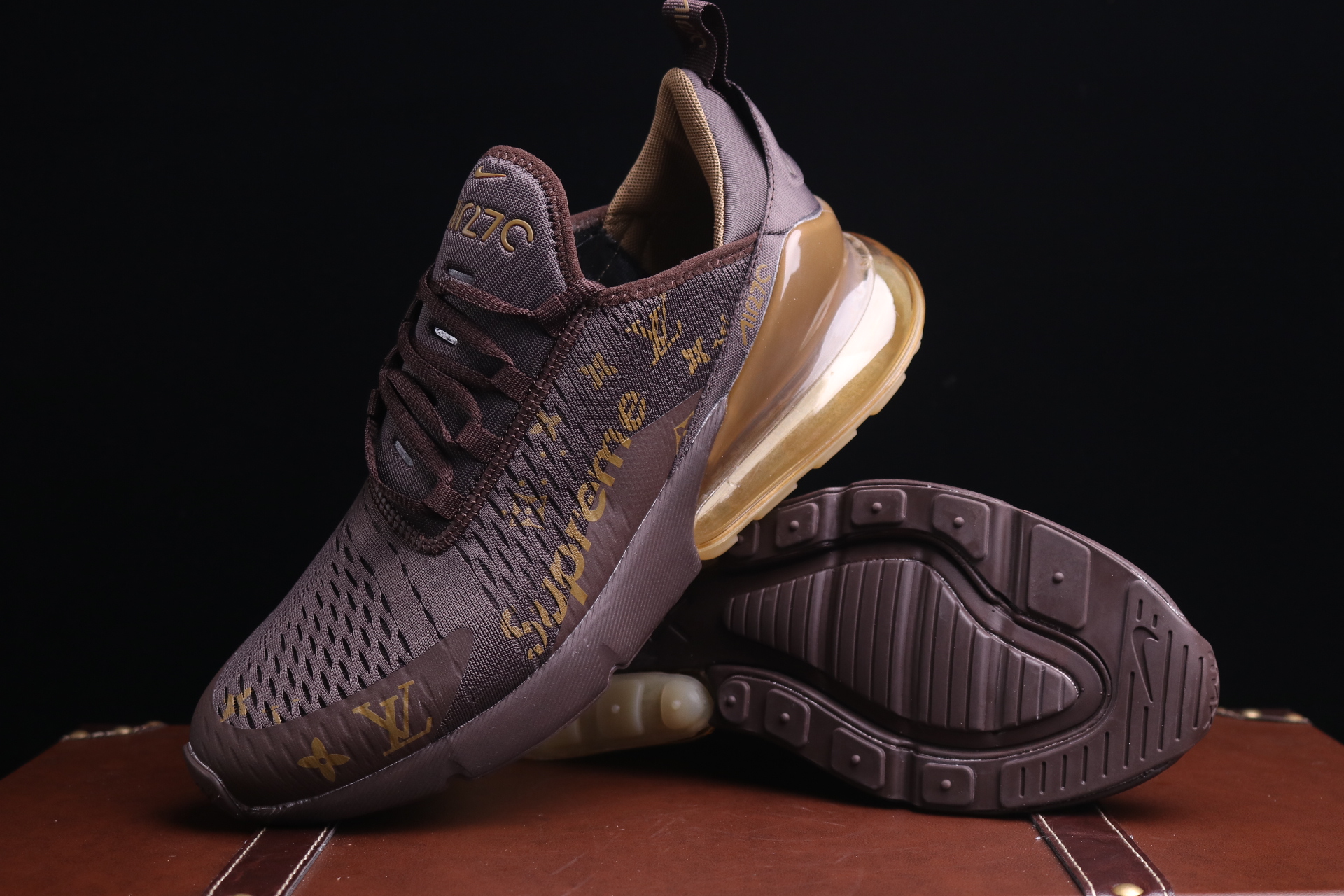 Women Supreme x Nike Air Max 270 Brown Shoes - Click Image to Close